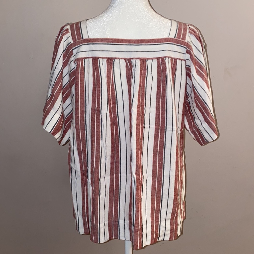 Loft Striped Linen Blend Short Sleeve Blouse - Picture 5 of 11